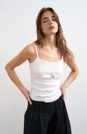 Topshop Rib Camisole in White at Nordstrom, Size X-Small