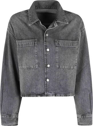 Alexander Wang Gray Denim Cropped Long-Sleeve Cotton Denim Jacket