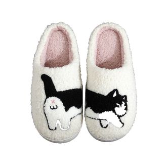 Generic Slippers for Men and Women Kittens Embroidery: Slippers for Unisex Padded Warm Home Slippers Lovers House Slippers for Indoor Slippers Funny Cute Felt