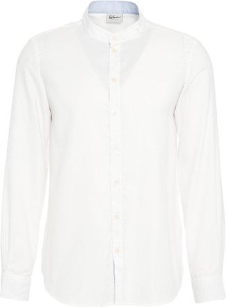 Luis Trenker Crisp White Shirt With Stand-Up Collar And Subtle Detailing