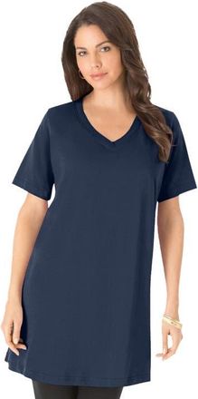 Roaman's Plus Size Ultimate Cotton V-Neck Short Sleeve Tunic in Navy at Nordstrom, Size 2X