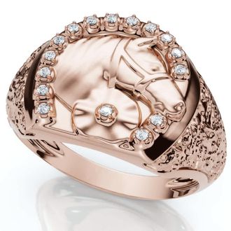 Pompeii3 Mens Pinkie Horse Lucky Diamond Ring Gold Lab Grown