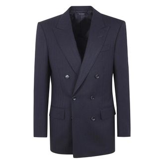 Tom Ford Kostuums, Heren, Zwart, L, Leer, Solid Satin Stripe Double Breasted Jacket
