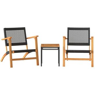 vidaXL Juego De Bistr&oacute; 3 Pzas Rat&aacute;n Pe Negro Y Madera Maciza Acacia Vidaxl
