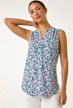 Roman Textured Floral Print Vest Top
