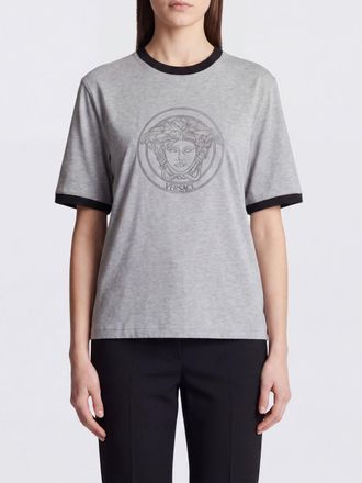 Versace T-shirt in cotone con stampa logo Medusa a girocollo