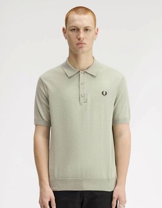 Fred Perry Mens Fred Perry Mens Cotton Knitted Shirt - Seagrass M37 - Tan - Size: 38