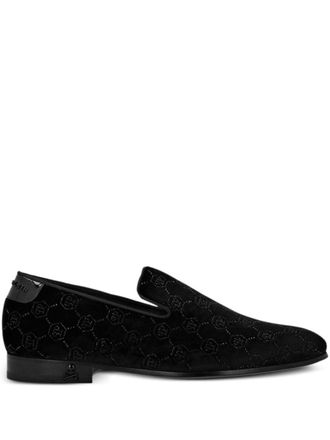 Philipp Plein Fluwelen loafers met monogram - Zwart