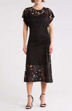 Boss Orange by Hugo Boss Ebuna Floral Semi Sheer T-Shirt Dress in Black at Nordstrom Rack, Size X-Small