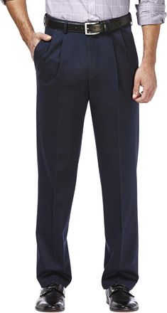 Haggar Mens Premium No Iron Khaki Classic Fit Pleat Front Casual Pant (Regular and Big & Tall Sizes), Dark Navy, 40W x 29L