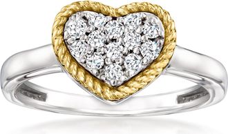 Ross-Simons Pave Diamond Heart Ring in Sterling Silver and 14kt Yellow Gold