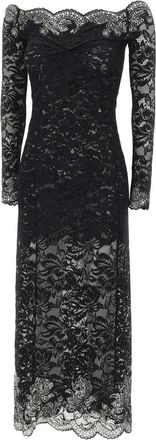 Paco Rabanne Off-shoulder Lace Midi Jurk - Dames - Maxi kleedjes - Zwart - 2XS - Kleedjes