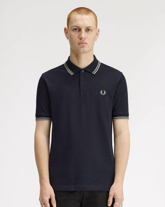 Fred Perry Mens Signature Polo Shirt in Dark Blue Cotton - Size Medium