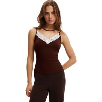 Cotton On Womens Lace Trim Longline Cami in Dark Oak at Nordstrom, Size X-Small