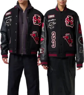 Nike Jordan Air Jordan x Levis Varsity Jacket Asia Sizing Black Gym Red IM6739-010