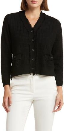 Adrianna Papell Frayed Waffle Knit Cardigan in Black at Nordstrom Rack, Size X-Large