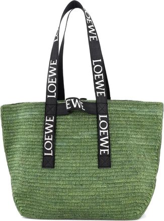 Loewe Fold Logo Strap Raffia Large tote bag - Verde