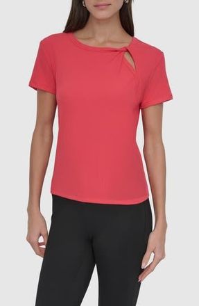 DKNY Twist Neck Rib T-Shirt in Watermln S at Nordstrom Rack, Size X-Small
