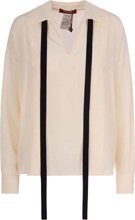 Max Mara Zijden Blouse Met Strik - Dames - Blouses - Beige - S - Leer - Overhemden