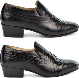 Generic Mens Cuban Heels Mens High Heel Shoes Size 8 Cuban Heel Shoes Size 9 Leather Shoe Slip On Formal Shoe Slip in Genuine Leather Sizes 6-12 Black 11 UK