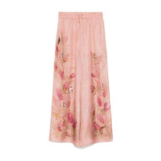 Zimmermann Wide Trousers, female, Pink, Size: XS Pink Floral Print Elasticated Trousers