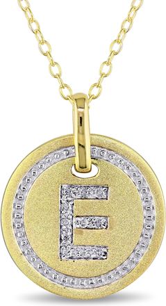 Mimi & Max E Initial Diamond Accent Pendant with Chain in Yellow Plated Sterling Silver