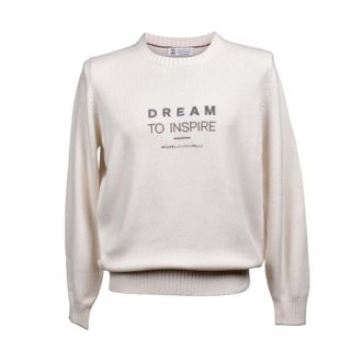 Brunello Cucinelli Off White Cashmere Crewneck Sweater, Brand Size 54 (US Size 44)