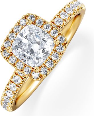 The Diamond Store Beatrice GIA Diamond Halo Engagement Ring in 18K Gold 1.25ct G/SI2