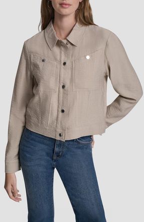 DKNY Twill Trucker Jacket in Pebble at Nordstrom, Size Xx-Small