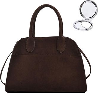 Generic Women bag WomenS Suede Handbag Fashion Retro Shoulder Bag Casual Office Handbag, Brownish Black-a