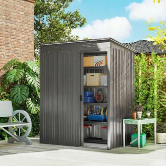 OUTSUNNY 5 x 3.5ft Metal Garden Shed with Effortless Assembly, Light Grey