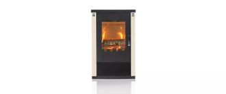 Verso Estufa De Le&ntilde;a Lheia 7.5 Kw Con Paneles Laterales Marfil, Eficiente