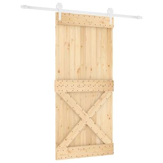 Berkfield Home Sliding Door with Hardware Set 95x210 cm Solid Wood Pine in Natural