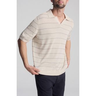Mavi Stripe Short Sleeve Sweater Polo in Antique White at Nordstrom, Size Medium