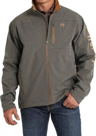 Cinch Mens Textured Bonded Fleece Logo Sleeve Zip Jacket In Charcoal