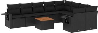 vidaXL Vidaxl - Set De Sof&aacute;s De Jard&iacute;n 10 Pzas Cojines Rat&aacute;n Sint&eacute;tico Negro