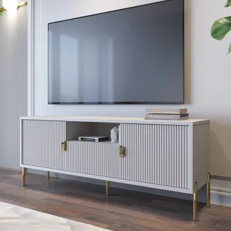 Dmora Mobile Porta Tv Rabattone, Un Cassetto, Ripiani, 2 Ante, 155x40x69h Cm Beige