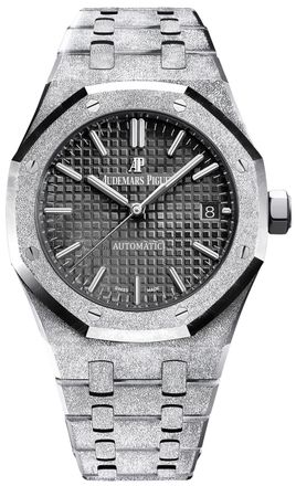 Audemars Piguet Pre-owned Audemars Piguet Royal Oak Frosted Gold Black with Grande Tapisserie Pattern Dial Ladies Watch 15454BC.GG.1259BC.03
