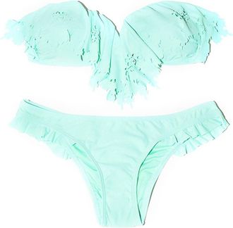 PQ Swim Womens Caribbean Sea Ruffle Full Cut Bikini Bottom Swimsuit In Mint
