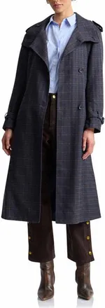 Avec Les Filles Plaid Relaxed Belted Funnel Neck Coat in Navy - Grey Plaid at Nordstrom, Size X-Small
