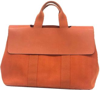 Herm&egrave;s Valparaiso Orange Toile Chevron Leather Handbag Tote Bag (Pre-Owned)