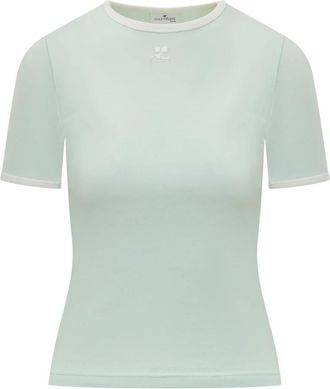 Courr&egrave;ges Signature Contrast T-Shirt - Dames - T-shirts - Wit - S - Katoen - Tops