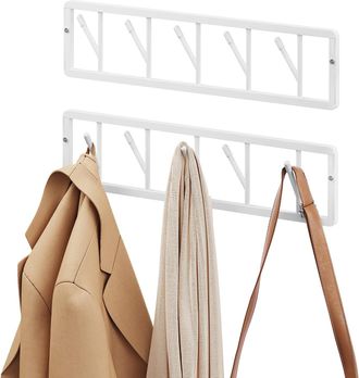 Woltu Woltu 2 Percheros De Pared Con 5 Ganchos Giratorios, 60x15x1,5 Cm - Blanco