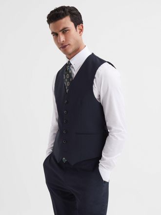 Reiss Hope Mens Navy Blue Wool Modern Fit Travel Waistcoat, Size: 36R
