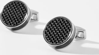 Tateossian Mens Round carbon cuff links