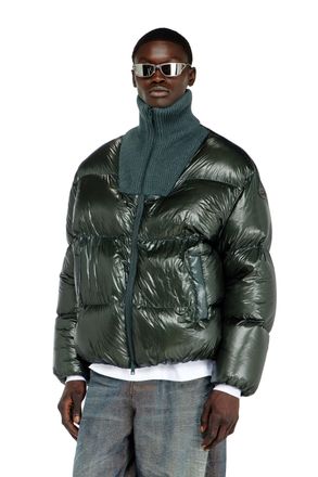 Diesel Down puffer jacket in ripstop with ribbed collar - Winter Jackets - Man - Green