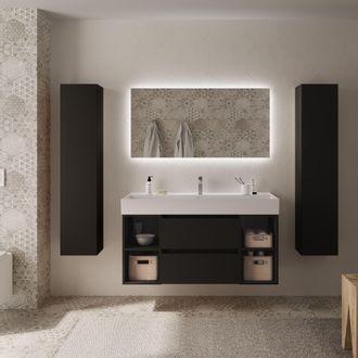 Cygnus Bath Mueble Ba&ntilde;o Bequia 120cm Y Coqueta Centrado Y Lavabo Negro 120x45x66