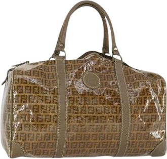 Fendi Pre-owned Zucchino Canvas Boston Tas - Dames - Vintage Weekendtas - Bruin - ONE Size - Leer - Vintage