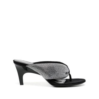 The Attico Heeled Mules, female, Gray, Size: 10 US Silver Rhinestone Embellished High Heel Sandals