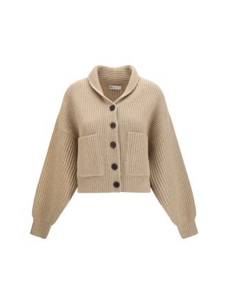 Tory Burch Ribbed Merino Wool Cardigan - Brown